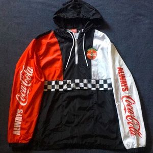 Coca-Cola official lightweight windbreaker with quarter zip and hoodie.